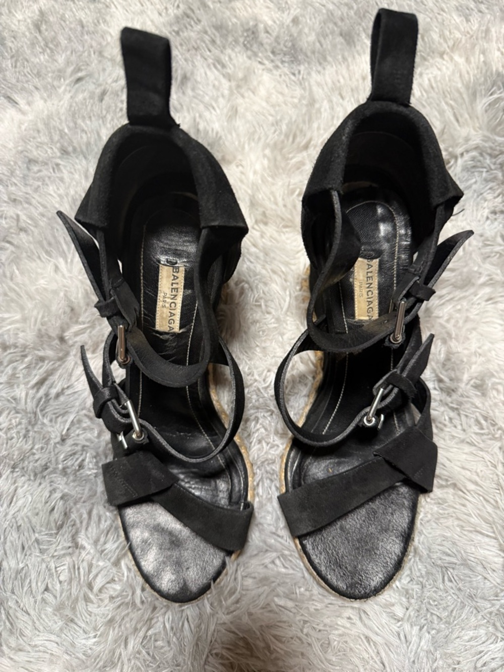 Balenciaga Black Suede Espadrille Wedge Sandals - Picture 4 of 5